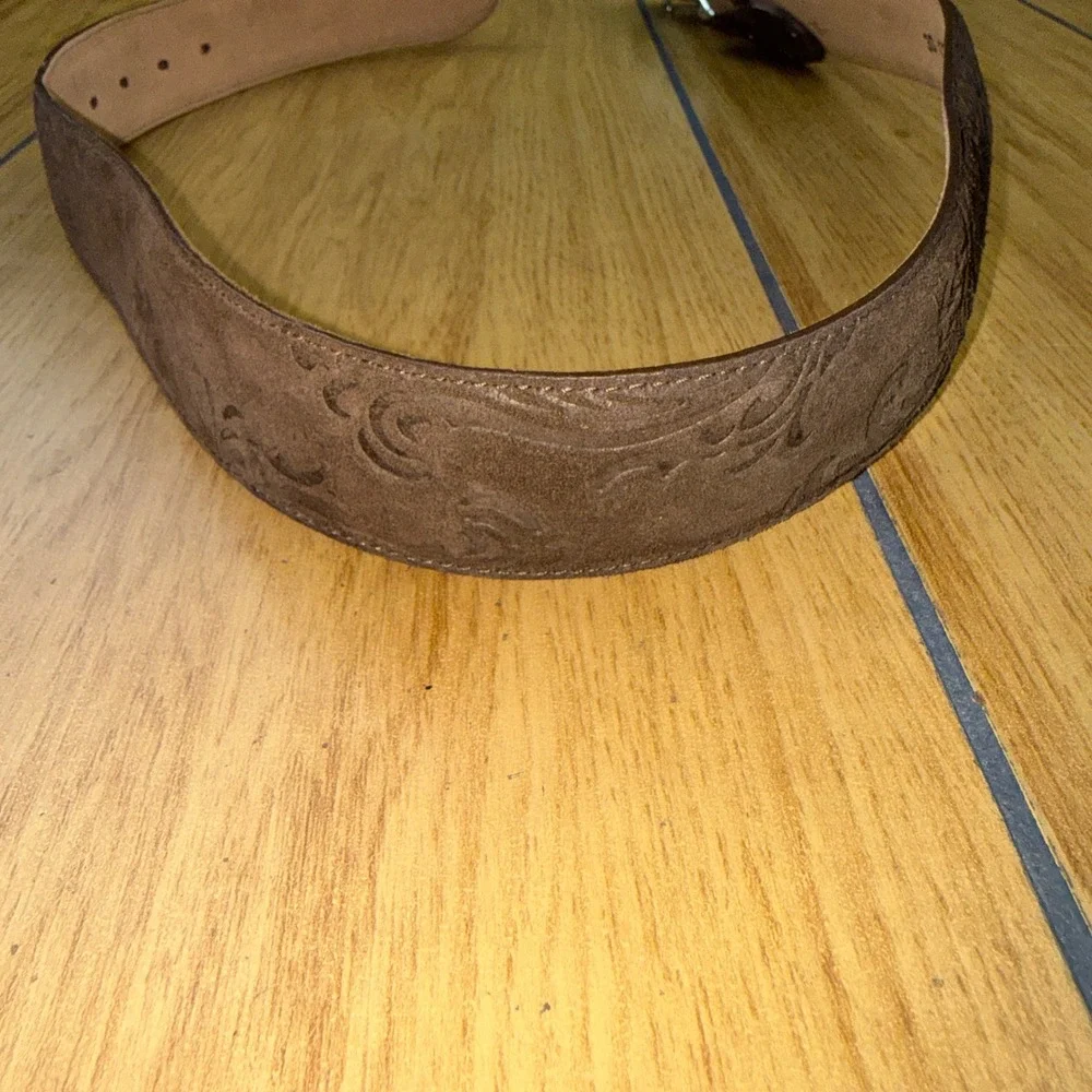 Justin Womens Brown Leather Western Belt Rhinestone Filigree Buckle USA 30
